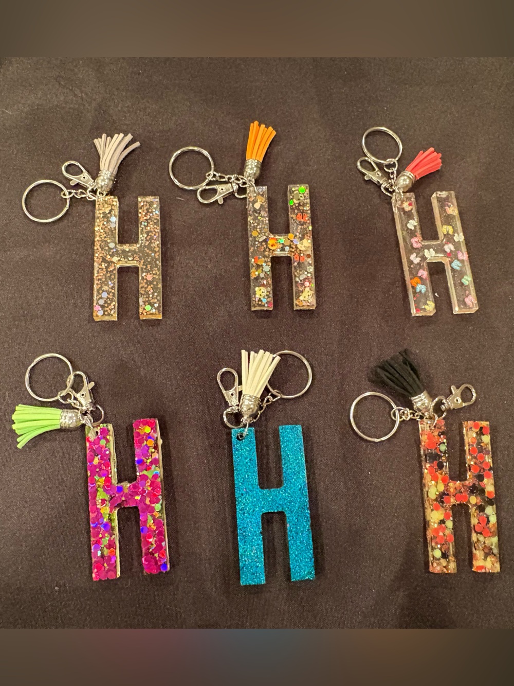 Glitter Resin 'H' Keychain Charms - Assorted Colors‎